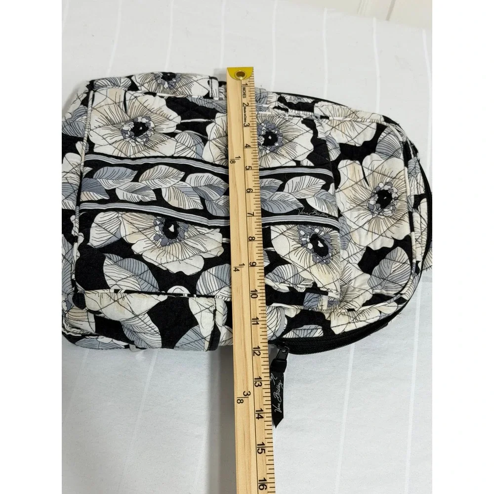 Vera Bradley Night and Day Floral Quilted Cotton Mini Backpack Black White Grey